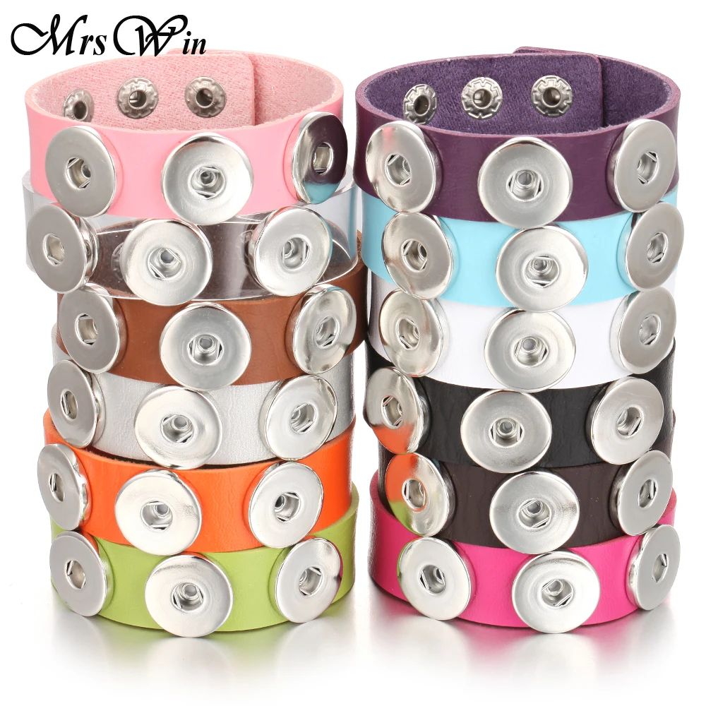

New Snap Jewelry Punk Mens 18mm Leather Snap Bracelet Three Buttons Snap Button Bracelet Bangle Wide Wrap Bracelets