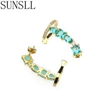 

SUNSLL New Designed Delicate Gold/Silver Color Green Cubic Zirconia Stud Earrings Unique Feminina Wedding Anniversary Jewelry