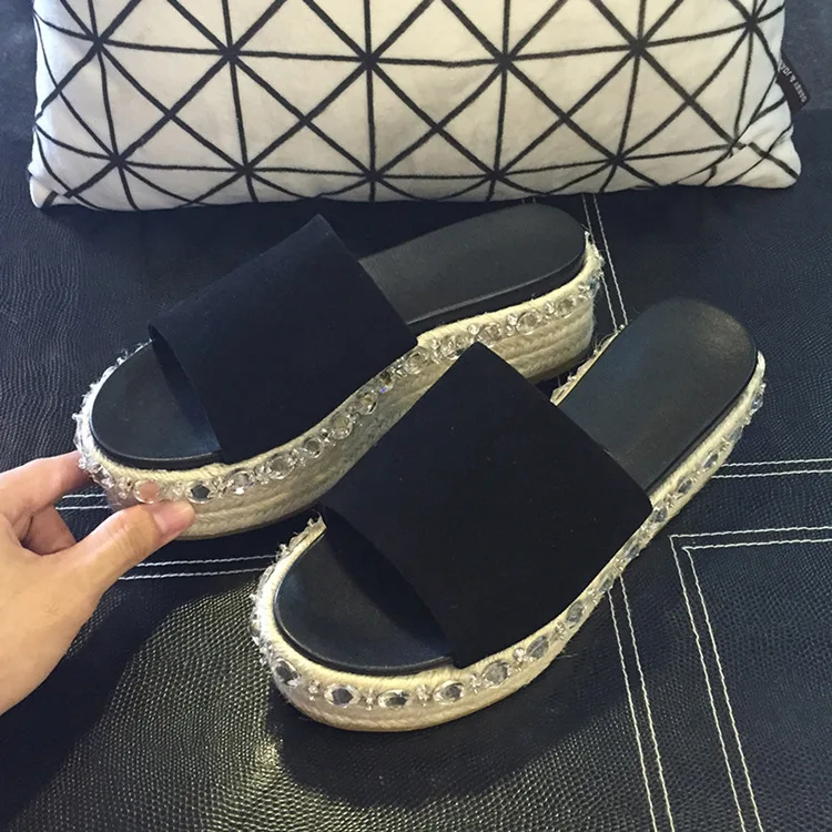 

Luxury Rhinestone Platform Sandals Fisherman Espadrilles Sandals Crystal Women Sandals Summer Slippers Shoes Women E613