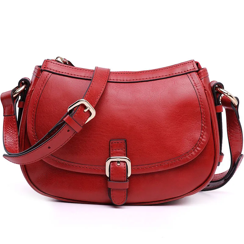 

Oil Wax Genuine Leather Shoulder Bags Crescent Type Women Messenger Bags Vintage Crossbody Bag MQ23