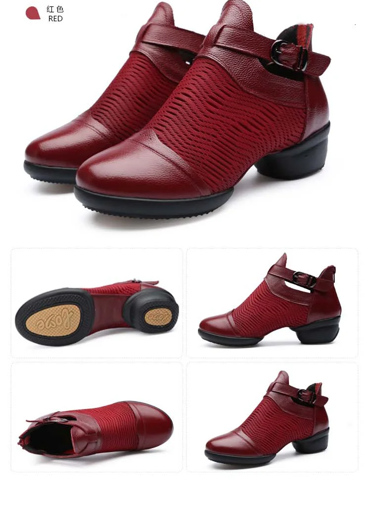 Женская танцевальная обувь из натуральной кожи и дышащей сетчатой ткани на квадратном каблуке танцевальные матросские сапоги с мягкой подошвой белый, черный, винно-красный цвет, размеры 34-41