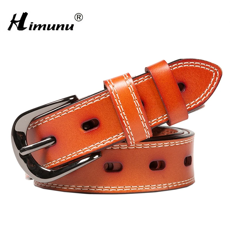 

[HIMUNU] Brand Genuine Leather belts for women belt Thread Ceinture Homme Fashion Metal buckle Women's Accessories jeans Belt