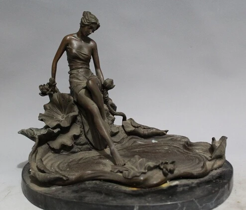 

shitou 003273 9"Western Art sculpture Bronze Marble Nude Belle lotus flower Ashtray Statue e sculpture discount 30% (C0324)