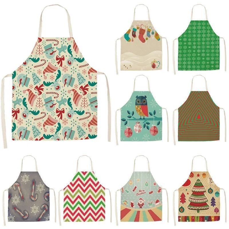 

1Pcs Christmas Apron for Woman Pinafore Cotton Linen Kitchen Aprons 53*65cm Adult Bibs For Home Baking Cooking Accessory PM0005