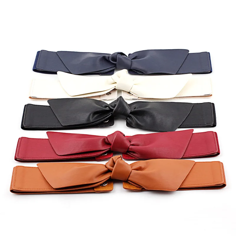

2019 Fashion Soft Wide Bowknot Women's Belt PU Leather Waistband Corset Tie Elastic Band Belts Ladies Dress Strap Cinto Feminino