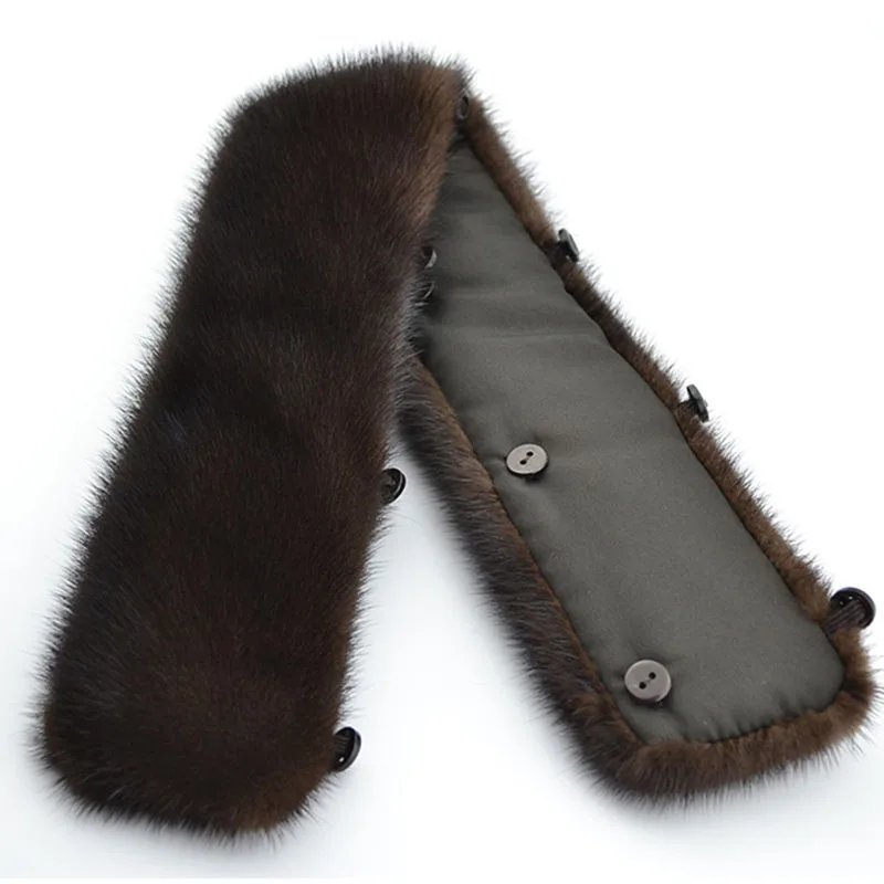 men's scarves & shawls ZDFURS * Winter Women Real Mink Fur Collar of  leather Coat Solid Warm Men Genuine Fur Stand Collar Black Brown Button Lining mens designer scarf