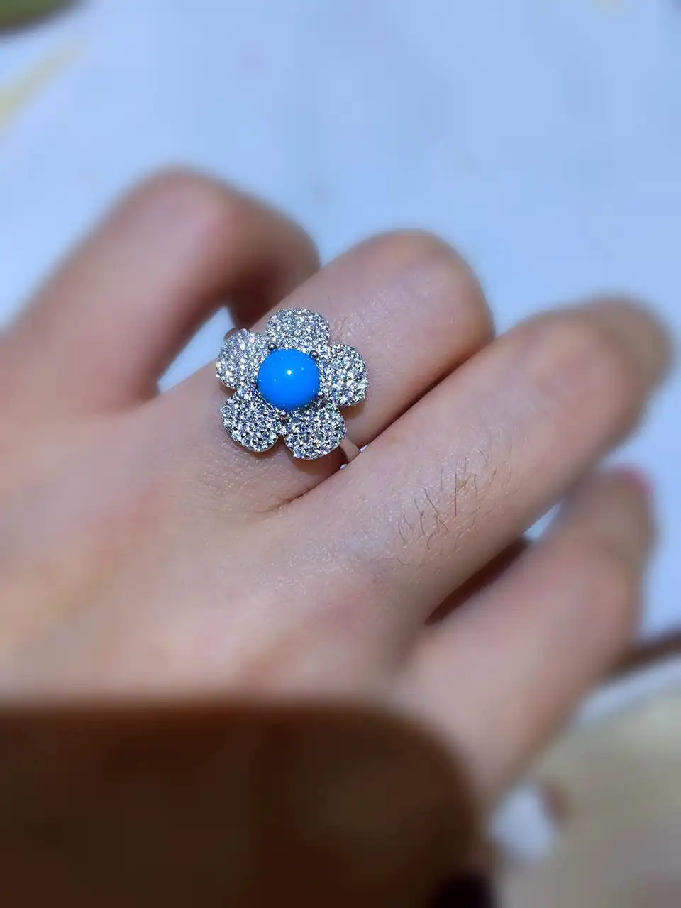 Natural turquoise Ring S925 Silver Natural gemstone Stylish elegant