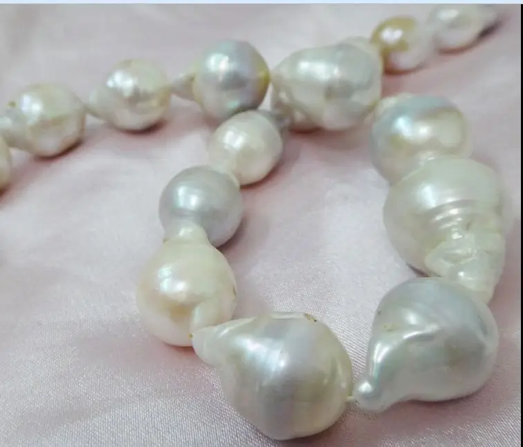 

classic14-15mm south sea natural white baoque pearl necklace 18inch