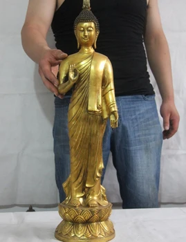 

27 Thailand buddhism Copper bronze gilt sakyamuni Shakyamuni stand buddha statue
