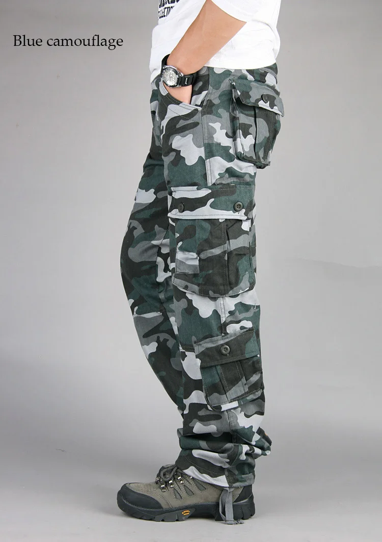 Мужская военная одежда тактические брюки карго Брюки камуфляжные брюки рабочие комбинезоны спортивные брюки свободные брюки плюс размер - Цвет: Blue camouflage
