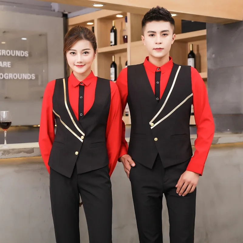 New Arrival Men Bar Waiter Uniform Vest Western Restaurant Waiter Shirt