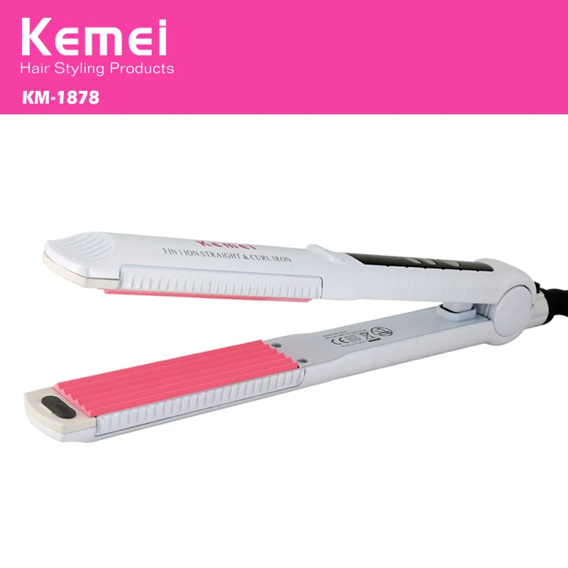 

Kemei 3 In 1 Hair Straightener Irons Temperature Display Electric Hair Straightening Corn Waves Hair Styling Tools KM-1878