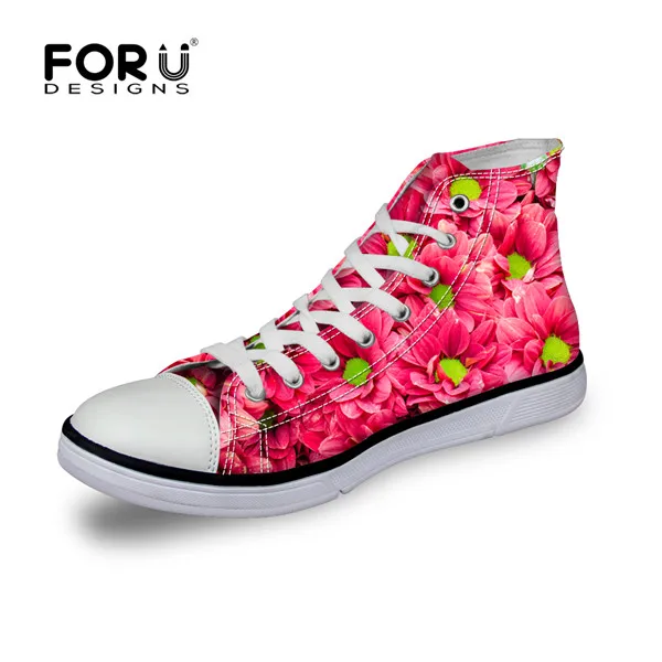 FORUDESIGNS/Новинка г., модная женская парусиновая обувь с цветочным принтом, высокая Вулканизированная обувь для женщин, повседневная обувь на плоской подошве с цветочным принтом на шнуровке - Цвет: C0776AK