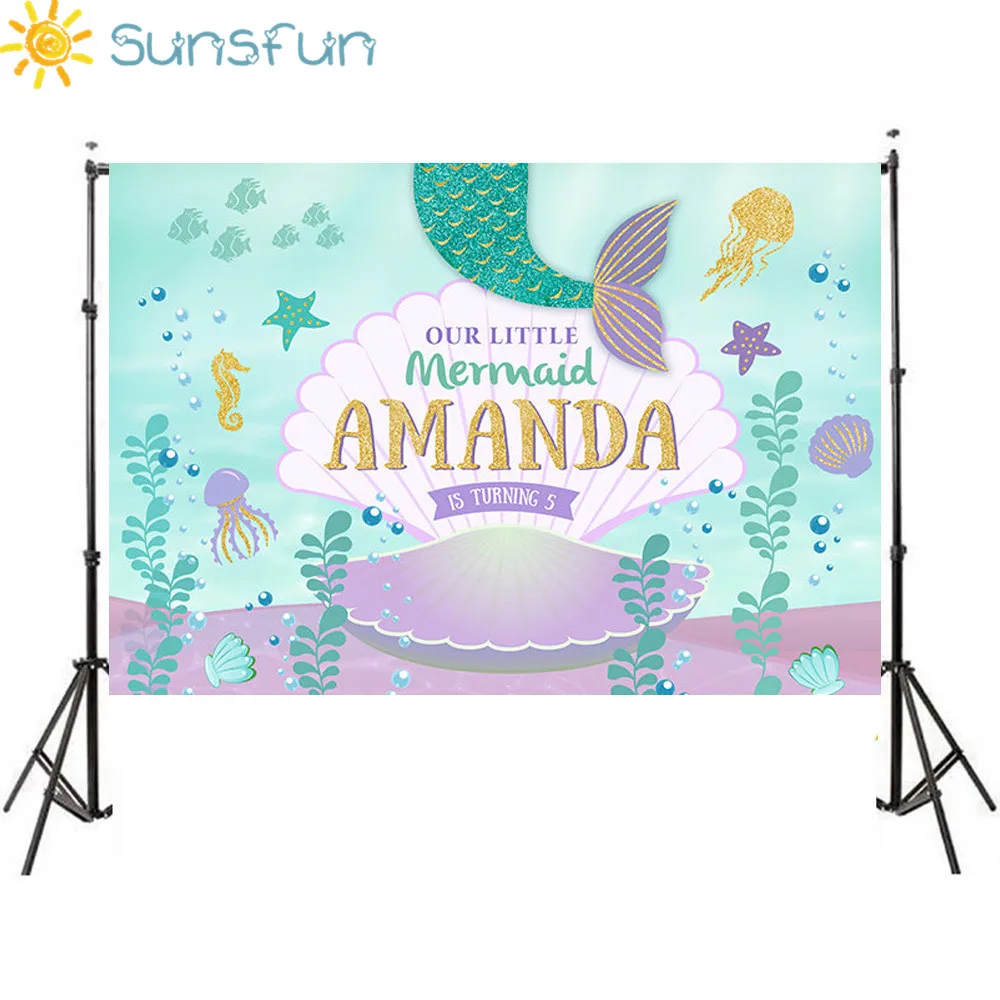 

Sunsfun 7x5ft Vinyl Custom Photo Studio Background Photography Backdrop Under Sea Little Mermaid Shell Newbron Photo Background