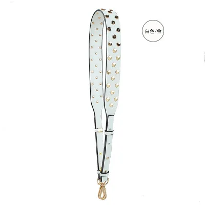 White (Gold) Сумка через плечо с заклепками из искусственной кожи, широкий ремешок для женщин, регулируемый длинный ремень для сумки, женский модный металлический Сменный ремень на плечо - Цвет: White (Gold)