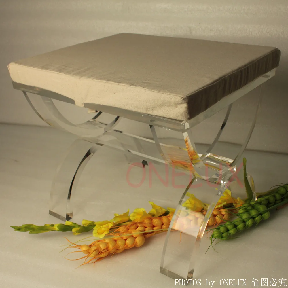 Cross Legged Lucite vanity stool ottomans,Acrylic X Based living room