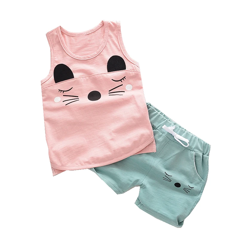 

2pcs/sets Kids Boys Girls Summer Clothing Set Children Cute Animal Vest+Bow Shorts Kids Suit Fashion Outfit Clothes