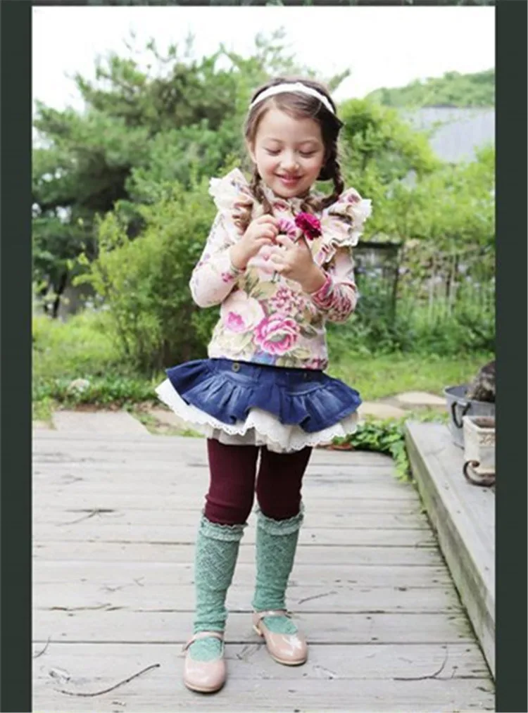 3-8 y kids leggings girls ruffle pants denim skirts lace leggings for girls clothes On Sales spring autumn trousers (1)