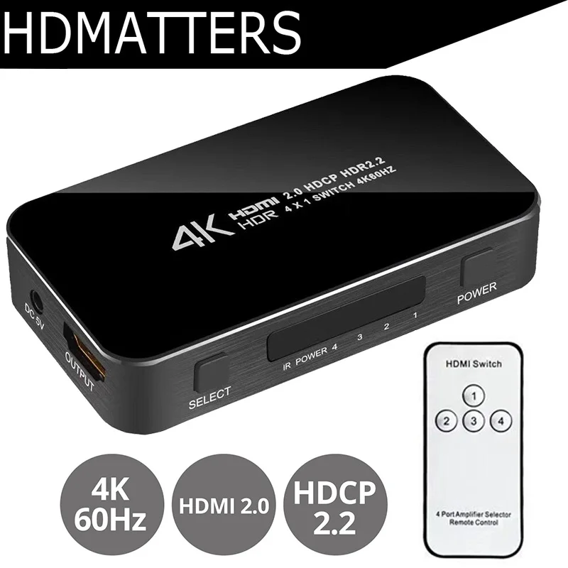 Kaufen Neue UHD HDMI 2,0 Schalter 4 karat Switcher HDMI 4 in 1 heraus 3840X2160 p 60 hz HDCP 2,2 1080 p für PS4 pro DVD Laptop PC