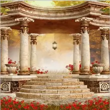 10x10FT красные цветы сад греческих колонн Столбы шаги Pavilion студийный фон Виниловый фон 300 см x 300 см