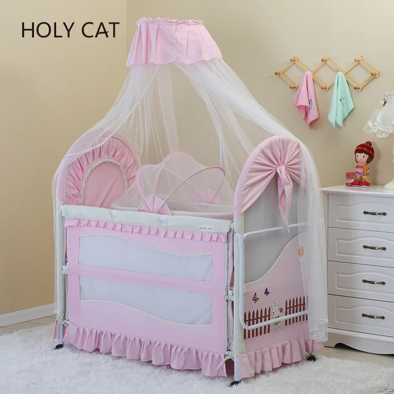  Holycat Korean Fabric Environmental Protection Baby Iron Bed Children Bb Bed Extended Cradle Dc-201