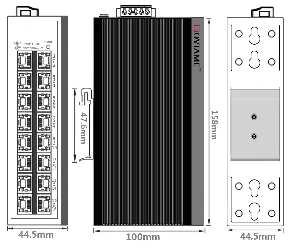 16 портов 10/100/1000 Мбит/с Неуправляемый коммутатор на din-рейку Industrial Ethernet Switch RJ45 разъем, коммутатор Ethernet