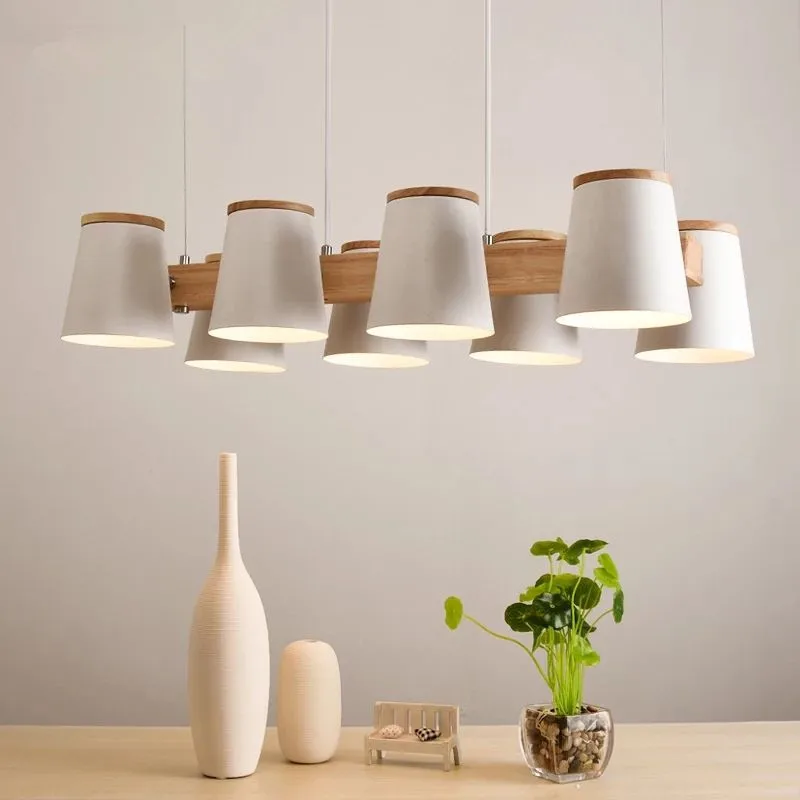 

Adjustable Pendant Lights E27 Wooden Dining Light With Metal Lampshade Lustres Modern Hanging Lamp Suspension Lighting
