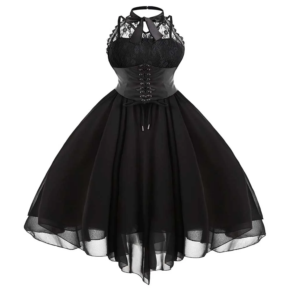 Wisalo, готическое женское платье, vestidos mujer, вечерние платья,, черный, крест-накрест, кружевная панель, корсет с бантами, платья для женщин, 5XL