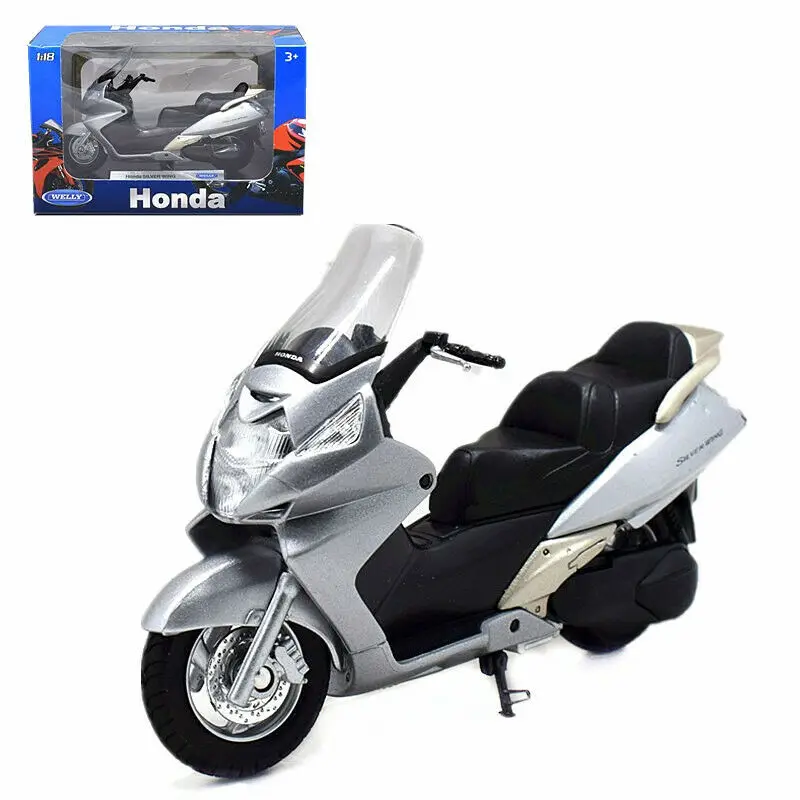 Welly 1:18 Honda серебряное крыло мотоцикл велосипед Модель игрушки в коробке