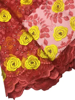 

2017 Latest Fushia Pink African French Lace Fabric High Quality African Tulle Lace Fabric For Nigerian Cord Wedding Dresses 5yds