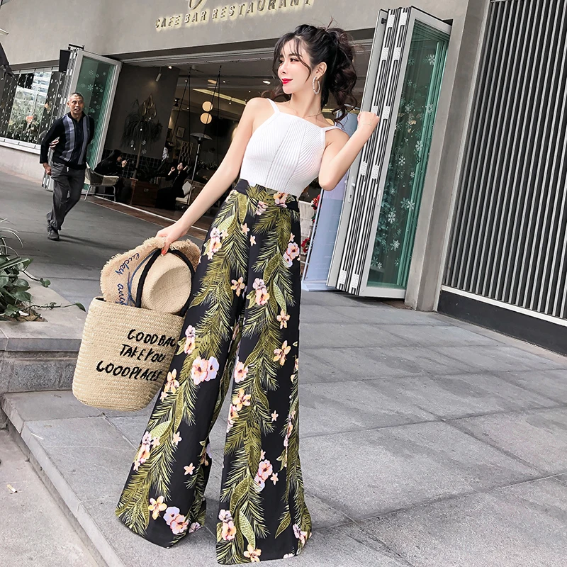 Boho wide leg trousers high waisted floral trousers new 2019 spring summer beach resort trousers sexy flower printed pants 997G6 Boho wide leg trousers high waisted floral trousers new 2019 spring summer beach resort trousers sexy flower printed pants 997G6