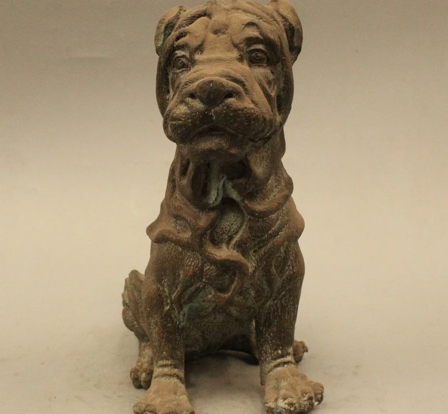 

8" Lovely China Chinese Pure Bronze Famous Pet Shar Pei Pug Dog Statue