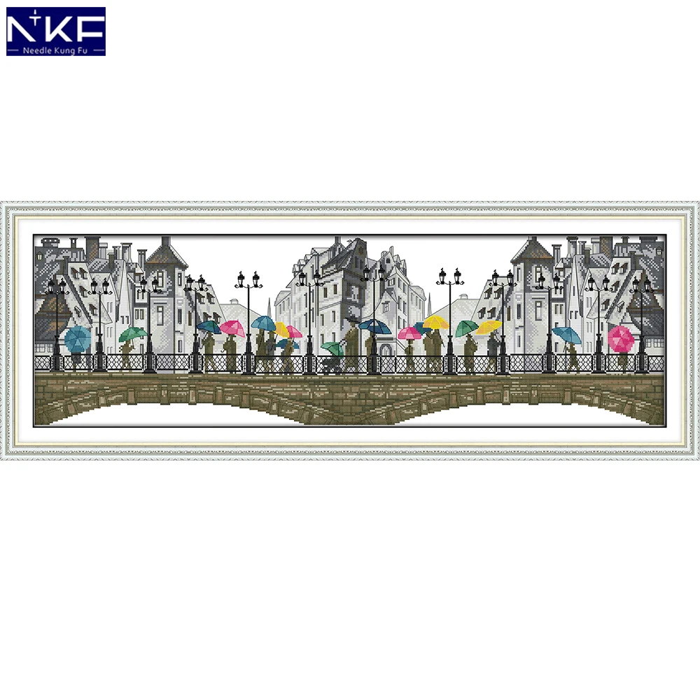 

NKF Christmas Post Office Stamped Cross Stitch DIY Kits Needlework Embroidery Set Chinese Cross Stitch for Home Decor