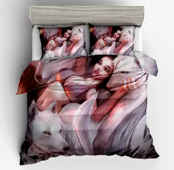 

Fashion luxury 100% Polyester Fox sexy Girls Duvet Cover sets pillowcases twin full Queen King size Good quality Bedding sets