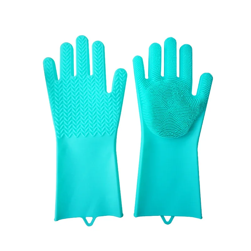 Волшебный многоразовый силикон перчатки Чистящая Щетка скраб перчатки термостойкие для посуды мойка Чистка инструменты для ухода за волосами - Цвет: Зеленый