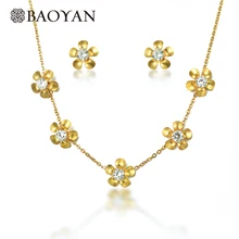 Baoyan, Элегантные Ювелирные наборы из кубического циркония, золотой цвет, нержавеющая сталь, ювелирные наборы, металлический цветок, Подсолнух, ювелирные наборы для женщин