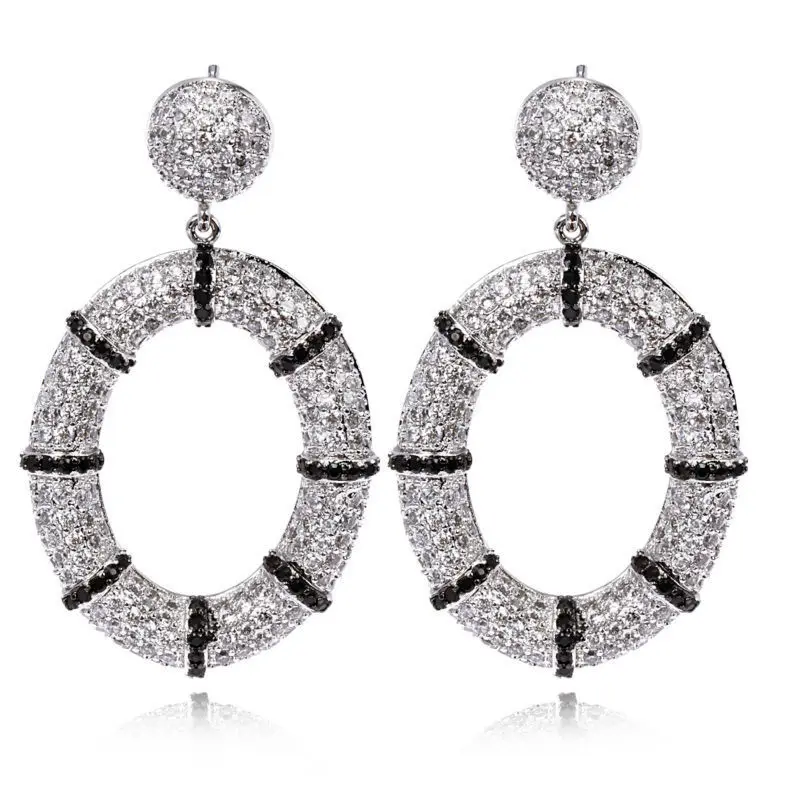 

New Fashion Cubic Zirconia Earrings Oval Shape Women Luxury Brand White Color Allergy Free Silver Pin Lead Free Drop Earring