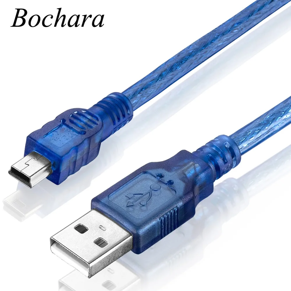 3m 10ft USB 2.0Type A Male to Mini 5P Male Mini 5P USB Cable M/M Double Shielding(Foil+Braided) Premium Quality Transparent Blue