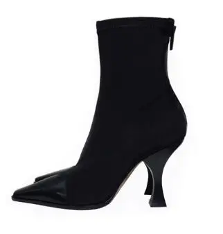 

2018 spring and fall short boots for women Small square toe mixed colors thin high heel stretch boots Ladies ankle boots