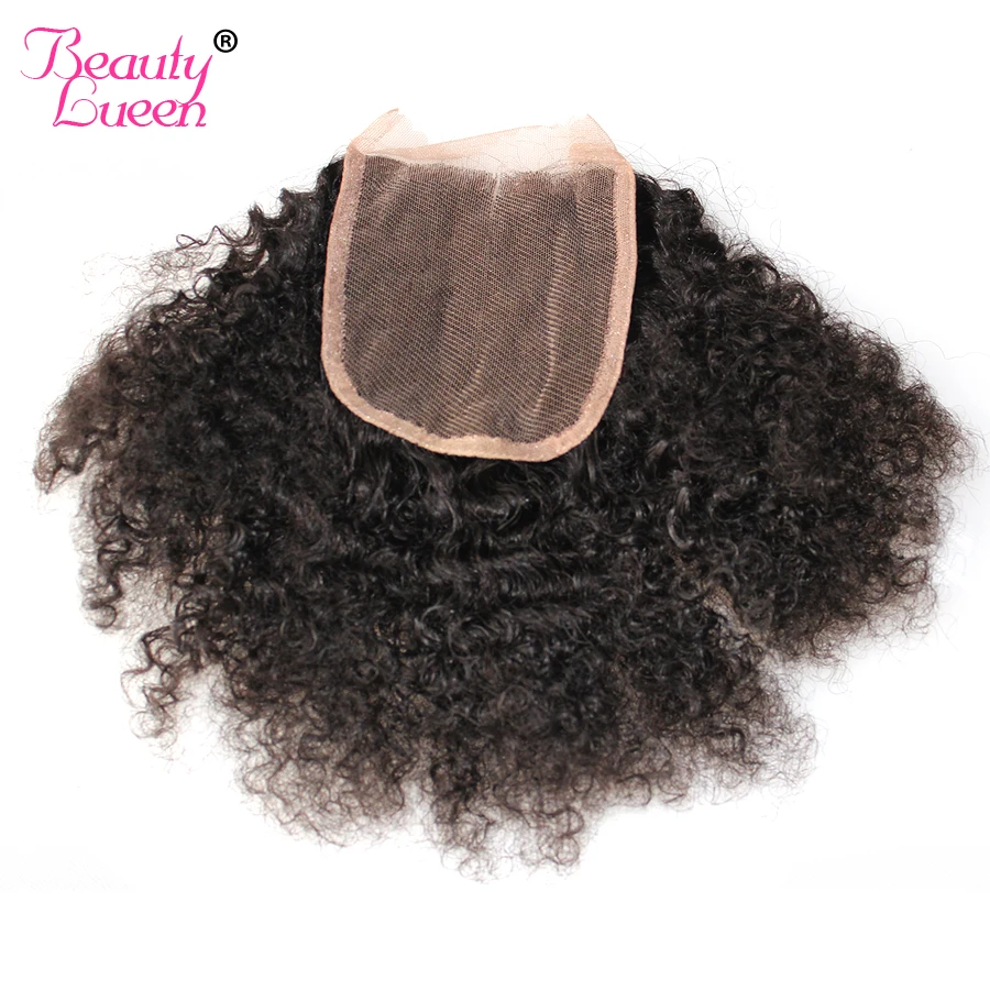 

Mongolian Afro Kinky Curly Lace Closure 4x4 Free Part 100% Human Hair Remy Hair Natural Black Color Beauty Lueen