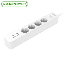 Ntonpower НСК smart usb Мощность полосы гнездо ЕС Plug перегрузки коммутатора Стабилизатор напряжения 4 розетки 4 Порты и разъёмы USB Зарядное устройство-1.8 м Мощность шнур