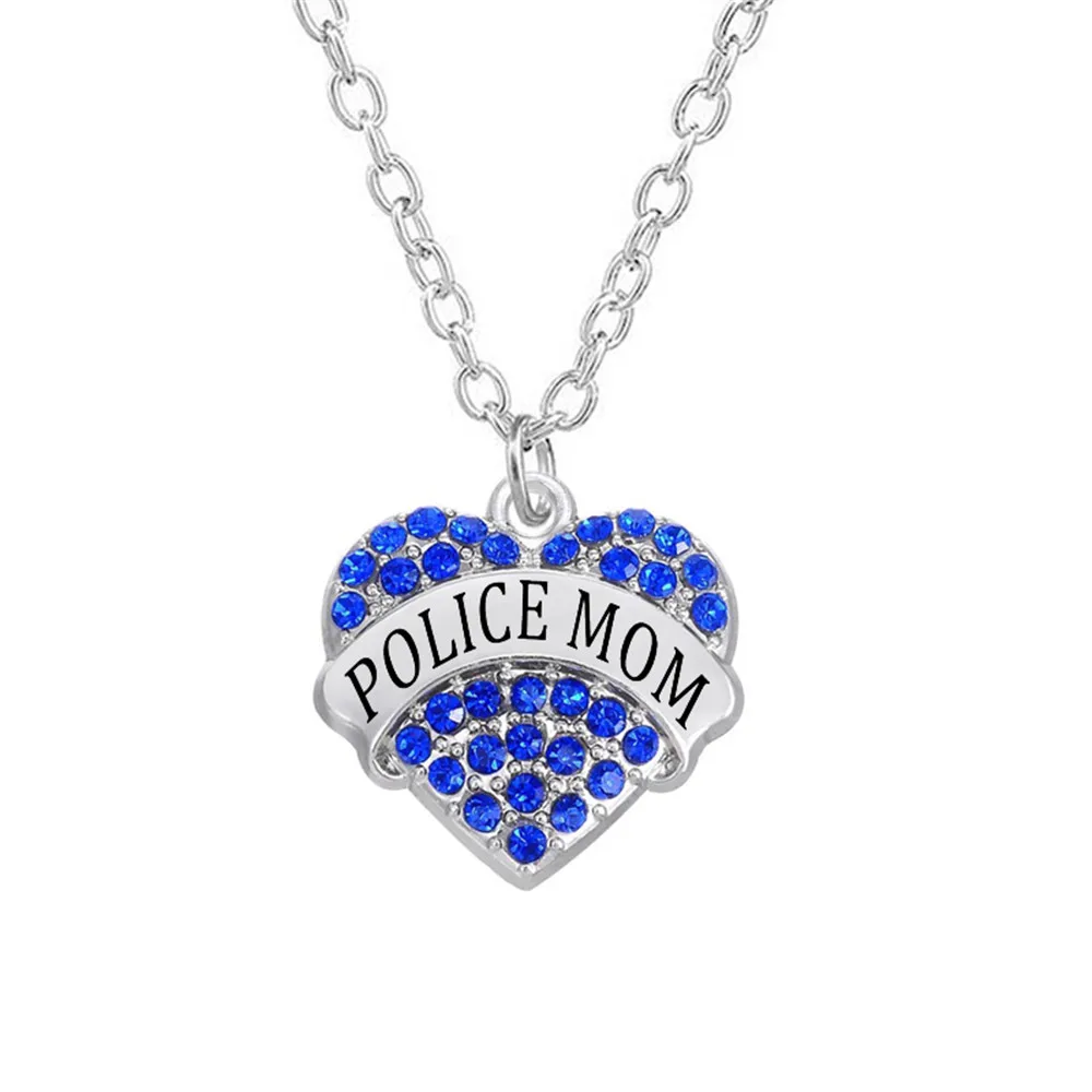 

Custom Words Name Rhinestone Stone Police Mom Charm Necklaces Jewelery For Mom