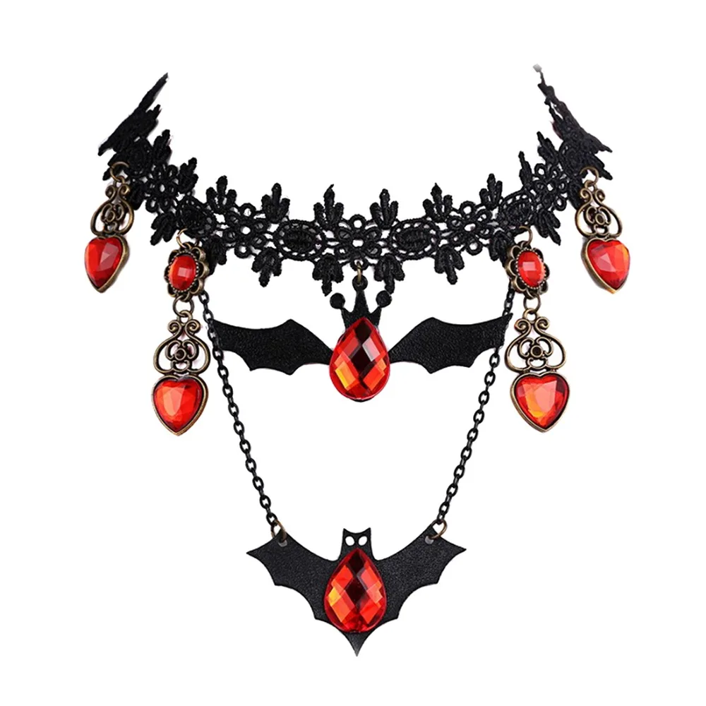 Halloween Necklace Choker Vampire Necklace Blood Bat Crystal Heart