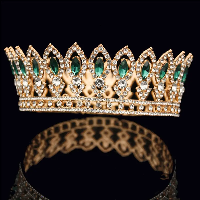 

Fashion Round Diadem Bride Crown Wedding Tiaras Headdress Gold 3 Crystal Crowns for Queen King Wedding Hair Jewelry Accessories