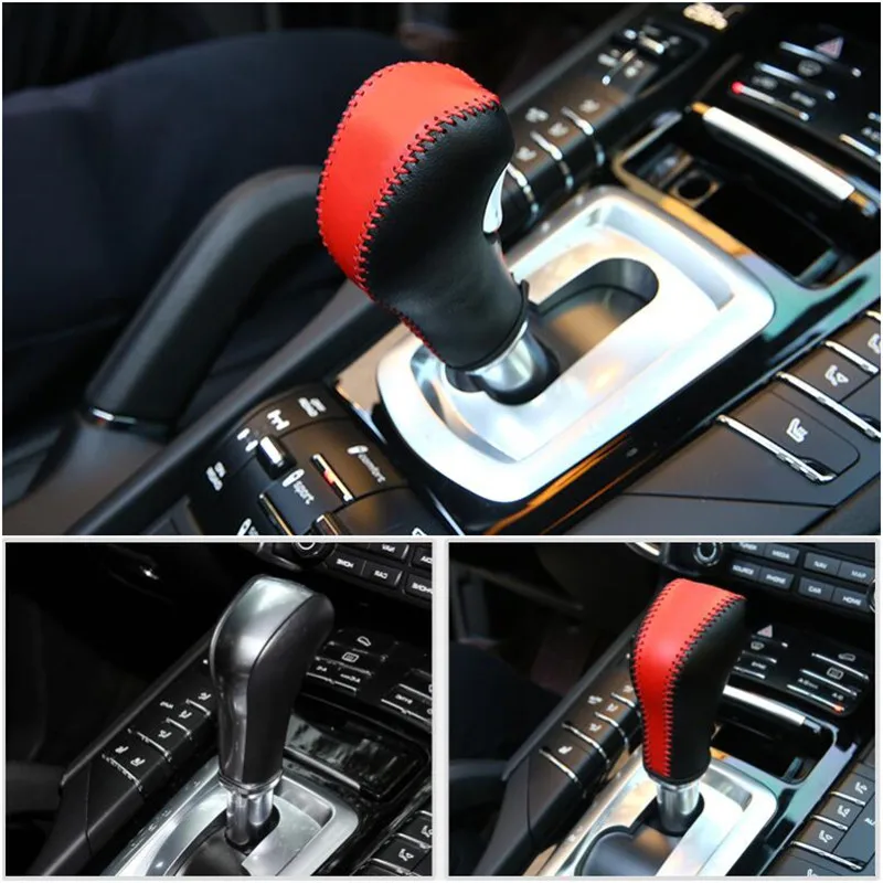 

For Porsche Cayenne 2011-17 Center Console Gear Shift Handle Sleeve Decoration Cover Trim Genuine Leather Car accessories