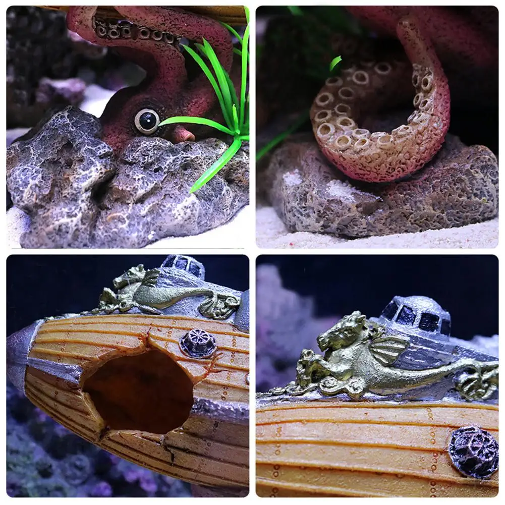 Аквариумный Ландшафтный корабль кораблекрушения, морской корабль, подводная лодка, осьминог, Dodge House, аквариум для воды, Rockery, украшение