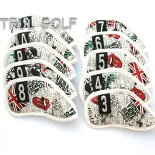 Печатная гладильная доска для гольфа набор утюгов крышка головы с наклейкой Толстая искусственная кожа Юнион Джек Череп Печать 10 шт./упак. с цифрами