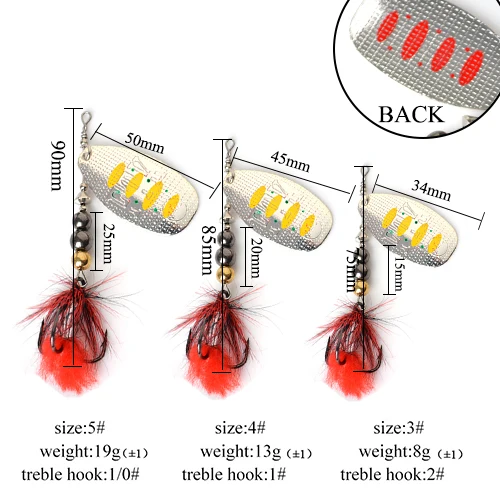 FTK, 1 шт., рыболовная приманка, блесна, 8 г, 13 г, 19 г, ложка, приманка, металлическая приманка для баса, жесткая приманка с перьями, тройными крючками, воблеры, щука, Снасть - Цвет: 003