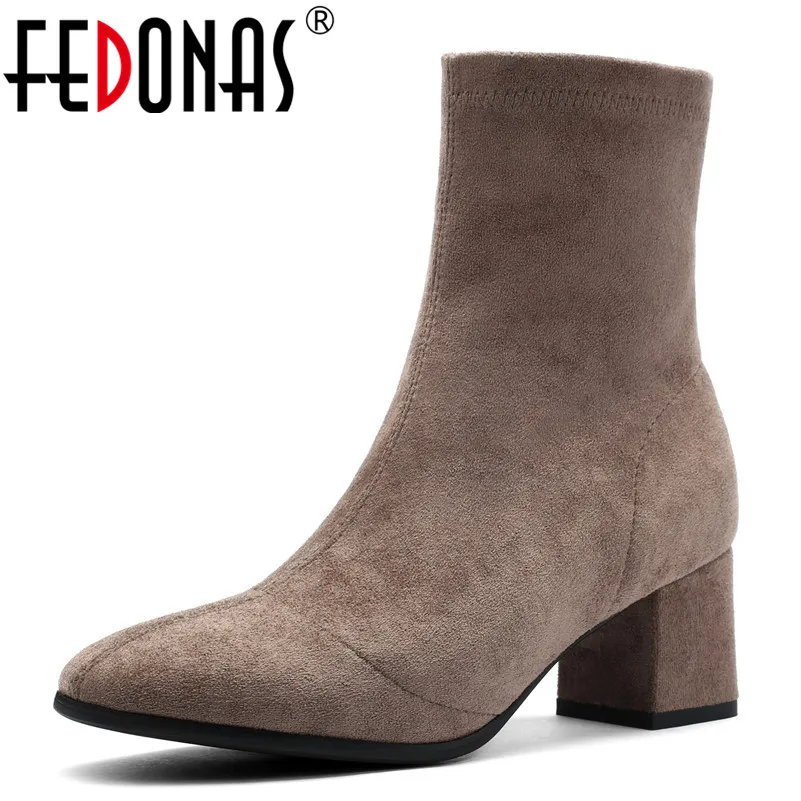 

FEDONAS Fashion Brand Socks Boots High Heels Warm Autumn Winter High Martin Shoes Woman Round Toe New Mid-calf Boots For Women
