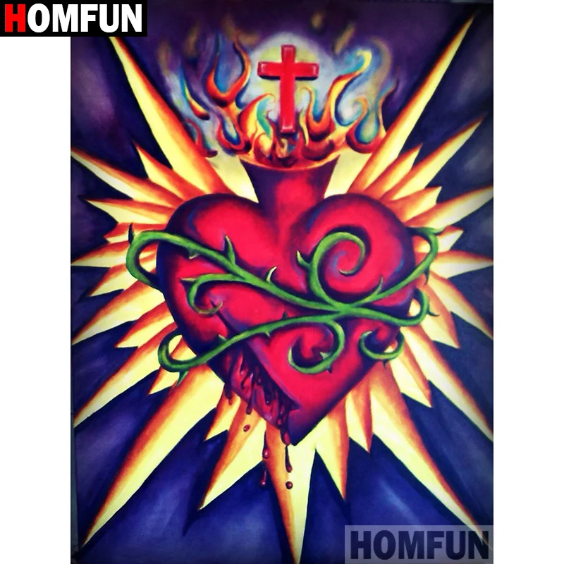 

HOMFUN Full Square/Round Drill 5D DIY Diamond Painting "Heart cross" 3D Diamond Embroidery Cross Stitch Home Decor A21362